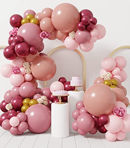 SUWEN 139PCS DIY Dusty Pink Balloon Garland Arch Kit Rosewood Dusty Rose Latex Balloon Decorations for Retro Wedding Bridal Engagement Baby Shower Anniversary Birthday Party Decor