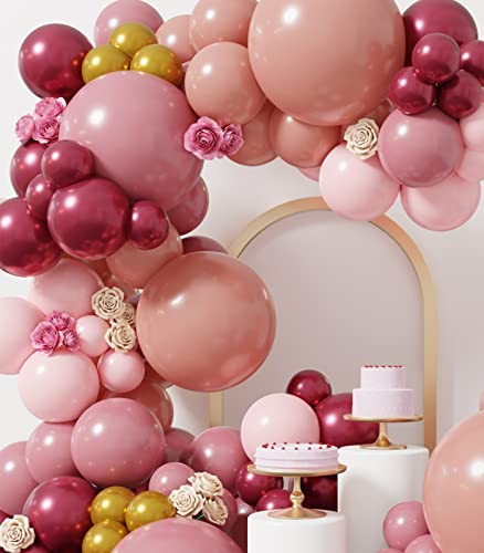 SUWEN 139PCS DIY Dusty Pink Balloon Garland Arch Kit Rosewood Dusty Rose Latex Balloon Decorations for Retro Wedding Bridal Engagement Baby Shower Anniversary Birthday Party Decor