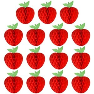 fepito 15 pack 7 inch apple tissue honeycomb hanging red paper apple decorations fruit decoration for back to school, baby shower