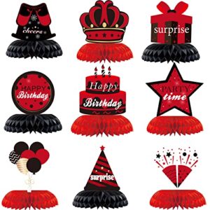 keweya 9pcs red black birthday decorations table honeycomb centerpieces for men women large happy birthday table topper sign party supplies 16th 21st 30th 40th 50th 60th birthday table décor