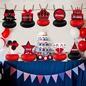 KEWEYA 9Pcs Red Black Birthday Decorations Table Honeycomb Centerpieces for Men Women Large Happy Birthday Table Topper Sign Party Supplies 16th 21st 30th 40th 50th 60th Birthday Table Décor
