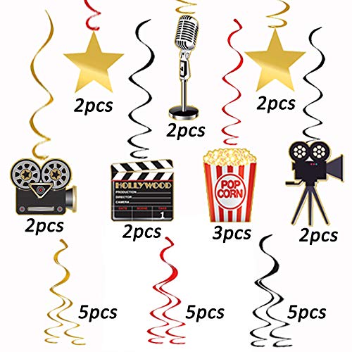 Movie Night Decorations Hanging Swirls Hollywood Movie Theme Party Decorations Supplies 30pcs