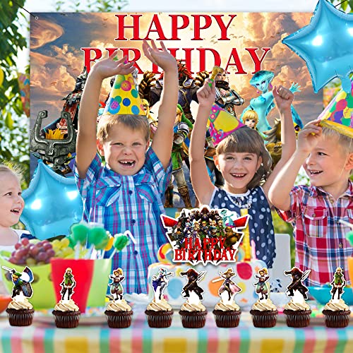 85Pcs Game Birthday Party Supplies, Party Decorations Includes Banner, Cake Topper, Background, Hanging Swirl, Balloon, Foil Balloon, Cupcake Topper Birthday Party Decorations for Boys and Girls