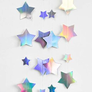 holographic big star party decorations hanging iridescent stars garlands for birthday party decor rainbow star banner for unicorn theme starry night baby shower wedding kids party paper streamer