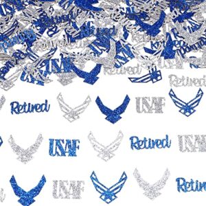 airforce party decorations 200pcs airforce retirement confetti for men blue and sliver airforce retirement table decorations confetti with usaf retired airplane patriotic airforce gun party decoration supplies