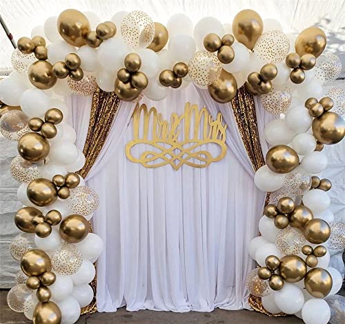 125Pcs DIY Gold White Balloons Garland Kits with 18/12/10/5Inch Metallic Chrome Balloons for Birthday Party Celebration Graduation Wedding Baby Shower Ceremony Anniversary Balloon Chain (Gold White)