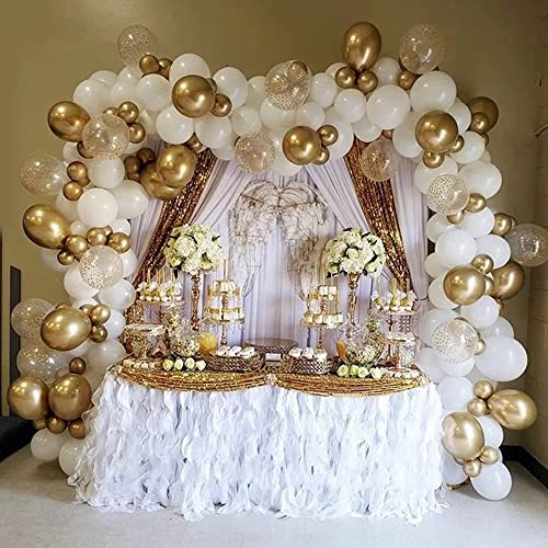 125Pcs DIY Gold White Balloons Garland Kits with 18/12/10/5Inch Metallic Chrome Balloons for Birthday Party Celebration Graduation Wedding Baby Shower Ceremony Anniversary Balloon Chain (Gold White)