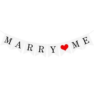 marry me banner, white cardboard with black letters, swallowtail design hanging signs for valentine’s day, engagement, marriage proposal bridal shower, wedding