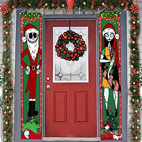 Jack Skellington Christmas Porch Nightmare Before Christmas Banner for New Year Christmas Decorations Welcome Door Sign for Home Outdoor Indoor Holiday Party Decor