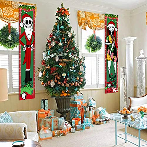 Jack Skellington Christmas Porch Nightmare Before Christmas Banner for New Year Christmas Decorations Welcome Door Sign for Home Outdoor Indoor Holiday Party Decor