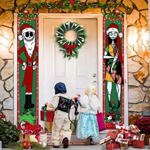 Jack Skellington Christmas Porch Nightmare Before Christmas Banner for New Year Christmas Decorations Welcome Door Sign for Home Outdoor Indoor Holiday Party Decor