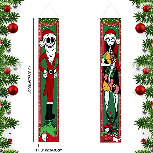 Jack Skellington Christmas Porch Nightmare Before Christmas Banner for New Year Christmas Decorations Welcome Door Sign for Home Outdoor Indoor Holiday Party Decor