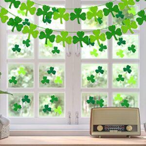 ONTODEX St. Patrick 's Day Garland Decorations, 2 Pre-Strung Felt Shamrock Clover Garland Banners & 18 St. Patrick 's Day Shamrock Assorted Cutouts, Perfect Irish Party Supplies