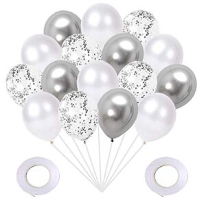 metallic silver pearl white silver confetti balloons set(60pack), 12inch latex glitter balloons birthday baby bridal shower wedding party decorations