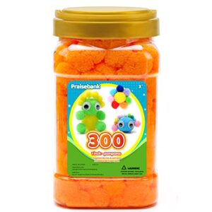 praisebank orange pom poms,300pcs,1inch/2.5cm, pom poms for arts and crafts, pom pom balls in jar,pom pomsfor crafts.