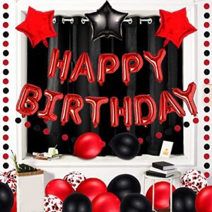 Red 21ST Birthday Party Decorations Supplies Red theme 16inch Red Foil Happy Birthday Balloons Banner Happy Birthday sash Foil Black Curtains Foil Balloons Number Red 21 Risehy