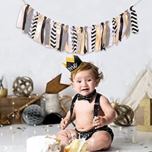 Banner For Baby High Chairs - Noble Black And White Color Adult Party Decorations - Annual Celebration,Wedding,Birthday Party Supplies - Banner Garland Photo Props (Black Gold)