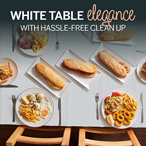 HOUZZKINGZ USA Paper Tablecloths for Rectangle Tables | 54” X 108” – 5 Pack | White Paper Disposable Tablecloth | 3-Ply Premium Paper & Plastic Table Cloths for Parties Disposable