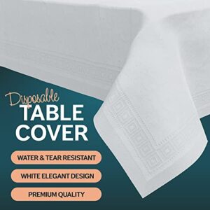 HOUZZKINGZ USA Paper Tablecloths for Rectangle Tables | 54” X 108” – 5 Pack | White Paper Disposable Tablecloth | 3-Ply Premium Paper & Plastic Table Cloths for Parties Disposable