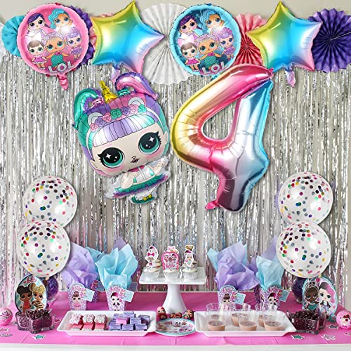 Rekcopu Birthday Party Decoration Surprise Doll Balloon for 4th Birthday Party Supplies (Pink-4)