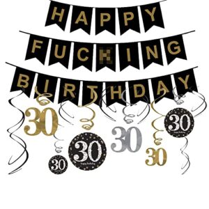 30th Birthday Decorations Gifts for Her Him(Men Women) - Dirty 30 Birthday Party Supplies - Happy Birthday Banner and Hanging Swirls