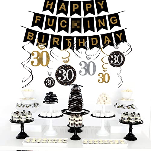 30th Birthday Decorations Gifts for Her Him(Men Women) - Dirty 30 Birthday Party Supplies - Happy Birthday Banner and Hanging Swirls