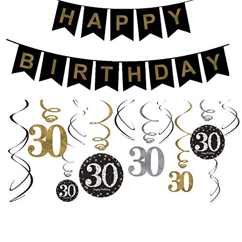 30th Birthday Decorations Gifts for Her Him(Men Women) - Dirty 30 Birthday Party Supplies - Happy Birthday Banner and Hanging Swirls