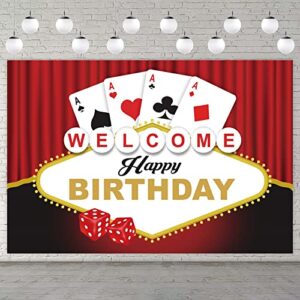 poker dice welcome happy birthday banner backdrop background gamble casino theme decor for las vegas good luck party de casino night carnival adults birthday party favors supplies decorations