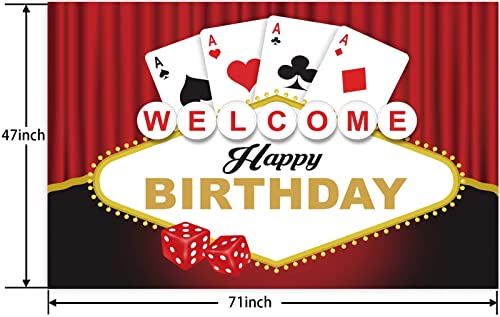 Poker Dice Welcome Happy Birthday Banner Backdrop Background Gamble Casino Theme Decor for Las Vegas Good Luck Party De Casino Night Carnival Adults Birthday Party Favors Supplies Decorations