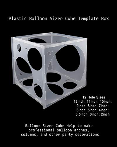 Auihiay 12 Holes Balloon Sizer Cube Box Collapsible Plastic Box Measurement Tool for Party Birthday Wedding Balloon Decorations Creating Balloon Arch Columns(2-12 Inch)