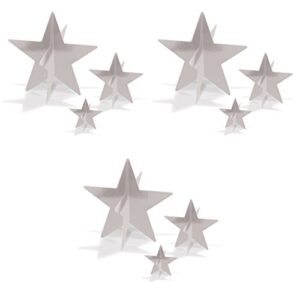 beistle , 9 piece 3-d foil star centerpieces, 3″ – 8″ (silver)