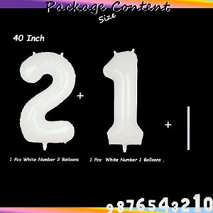 40 Inch White Number Mylar Balloons 21 Anniversary 21th Birthday Party Decorations Big Digit Balloon