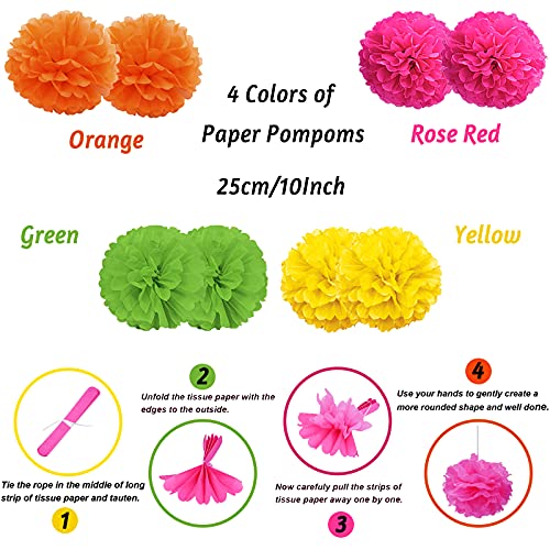 ZERODECO Fiesta Paper Fan Party Decorations Set, Multicolor Cinco De Mayo Pom Poms Pennant Garland String Banner Fringe Curtains Mexican Coco Carnivals Festivals Party Supplies