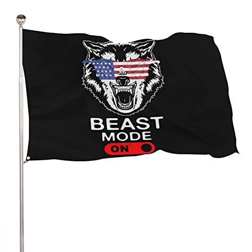 Beast Mode on US Wolf Flags Decorative Funny Banners for Outside House Dorm Room Parties