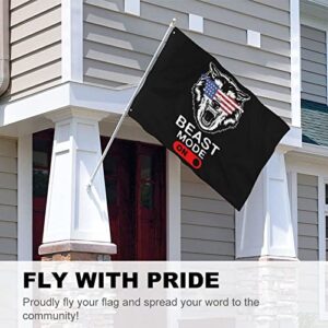 Beast Mode on US Wolf Flags Decorative Funny Banners for Outside House Dorm Room Parties