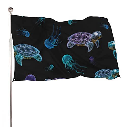 Cute Neon Turtles and Jelly Fish Flags Decorative Funny Banners for Outside House Dorm Room Parties