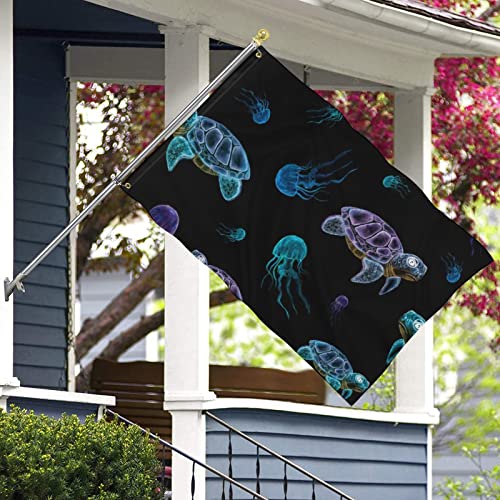 Cute Neon Turtles and Jelly Fish Flags Decorative Funny Banners for Outside House Dorm Room Parties