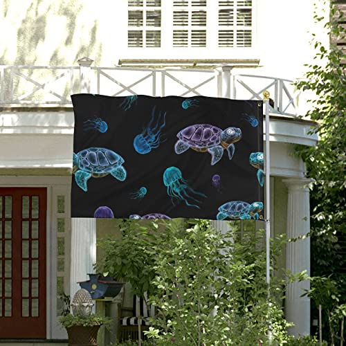 Cute Neon Turtles and Jelly Fish Flags Decorative Funny Banners for Outside House Dorm Room Parties