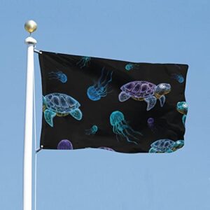 Cute Neon Turtles and Jelly Fish Flags Decorative Funny Banners for Outside House Dorm Room Parties