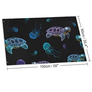 Cute Neon Turtles and Jelly Fish Flags Decorative Funny Banners for Outside House Dorm Room Parties