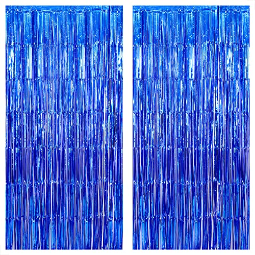 XtraLarge, Blue Foil Fringe Curtain - 8x3.2 Feet, Pack of 2 | Huge Silver 1 Balloon for First Birthday - Pack of 22 | Blue Fringe Curtain, First Birthday Balloons for 1st Birthday Decorations for Boys