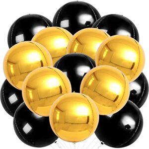 big 22 inch gold foil balloons – pack of 12, gold mylar balloons | black mylar balloons – 22 inch, pack of 12 | round 4d metallic gold balloons | black shiny balloons for black birthday decorations