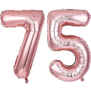 number 7 and number 5 balloons, 40 inch rose gold number balloons, large digital 75 balloon, foil mylar balloons decorations for birthday party, wedding, anniversary, graduations