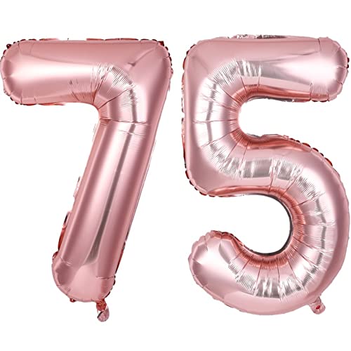 Number 7 and Number 5 Balloons, 40 Inch Rose Gold Number Balloons, Large Digital 75 Balloon, Foil Mylar Balloons Decorations for Birthday Party, Wedding, Anniversary, Graduations