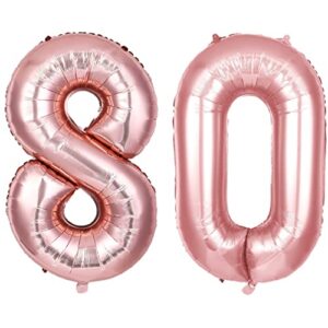 number 8 and number 0 balloons, 40 inch rose gold number balloons, large digital 80 balloon, foil mylar balloons decorations for birthday party, wedding, anniversary, graduations