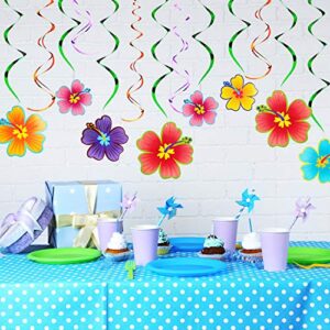 WILLBOND 40 Pieces Hawaiian Tropical Luau Party Hanging Swirls Hanging Hibiscus Swirls Flower Foil Swirl Decorations Ceiling Decorations for Summer Tropical Hawaiian Theme Party Decoration Supplies