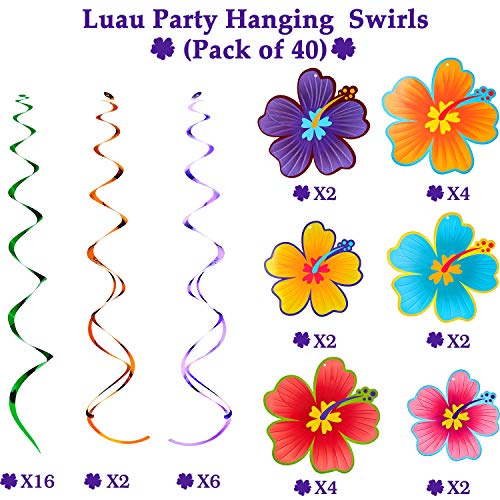 WILLBOND 40 Pieces Hawaiian Tropical Luau Party Hanging Swirls Hanging Hibiscus Swirls Flower Foil Swirl Decorations Ceiling Decorations for Summer Tropical Hawaiian Theme Party Decoration Supplies