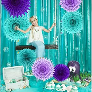 Teal Purple Birthday Decorations Mermaid /Wonderland Frozen Party Decorations/Mermaid Party Decorations /Under The Sea Party Supplies Teal Purple Tissue Paper Fan /Frozen Baby Shower Decorations