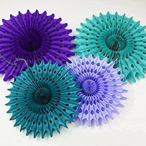 Teal Purple Birthday Decorations Mermaid /Wonderland Frozen Party Decorations/Mermaid Party Decorations /Under The Sea Party Supplies Teal Purple Tissue Paper Fan /Frozen Baby Shower Decorations