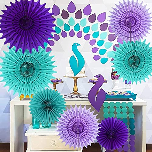 Teal Purple Birthday Decorations Mermaid /Wonderland Frozen Party Decorations/Mermaid Party Decorations /Under The Sea Party Supplies Teal Purple Tissue Paper Fan /Frozen Baby Shower Decorations